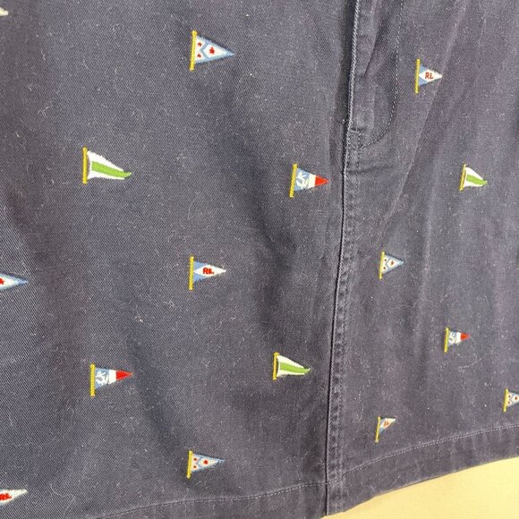 Ralph Lauren Sport Zip Front Mini Skirt 10 Blue Embroidered Flags Nautical Twill - Picture 5 of 10